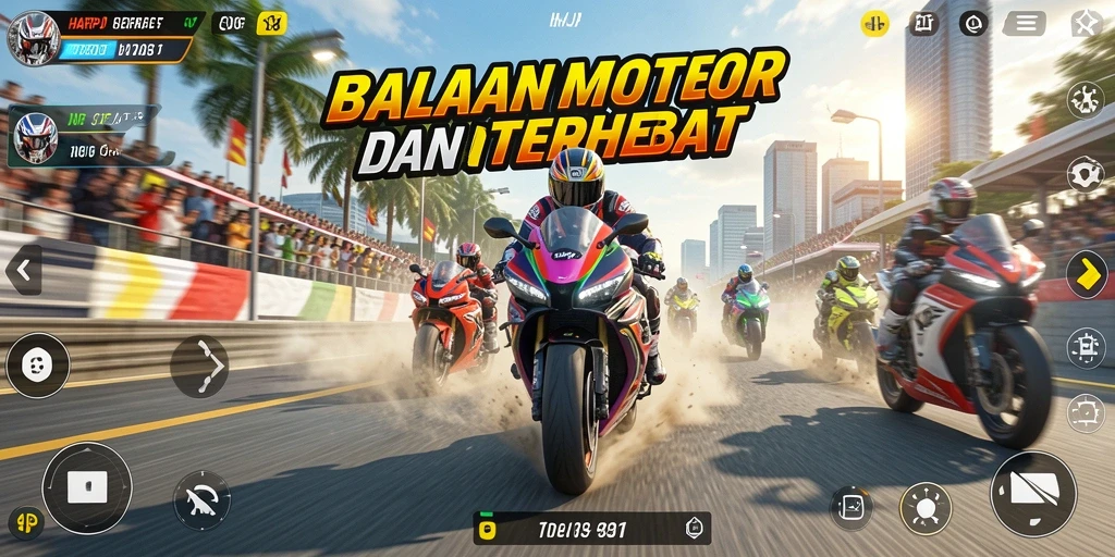 Tampilan gameplay mendebarkan dari HARAPJP saat balapan motor.