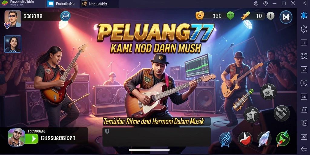 Screenshot utama PELUANG77 menunjukkan gameplay musik yang mengasyikkan.