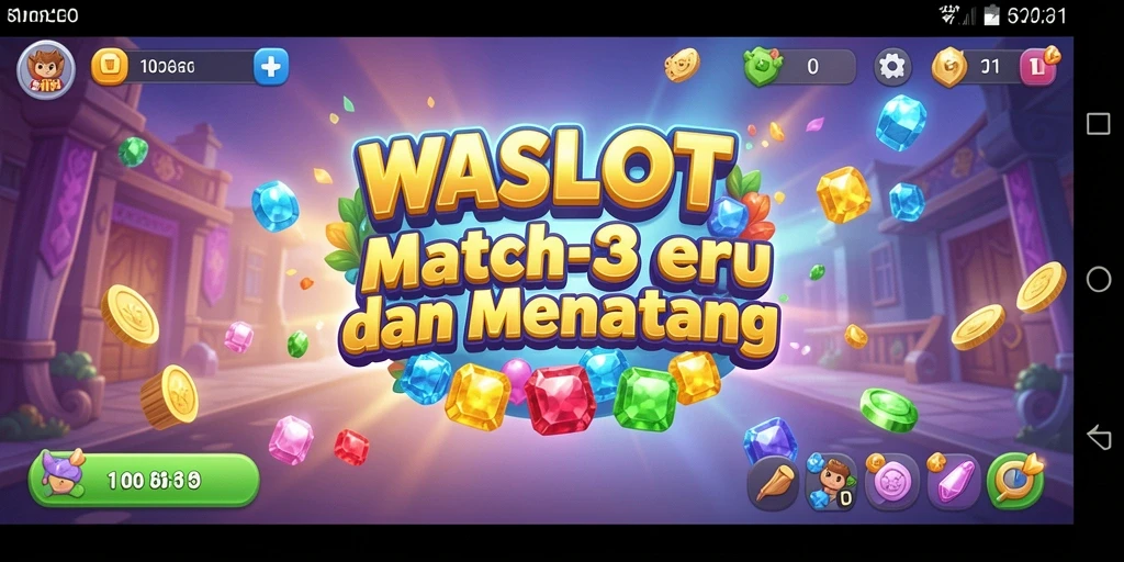 Tangkapan layar menunjukkan gameplay seru WASLOT dengan pencocokan item Match-3.